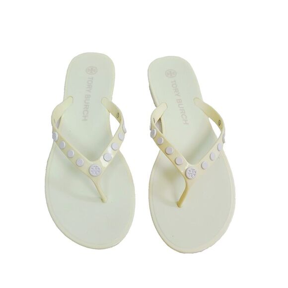 Tory Burch‎ Jelly Sandals 9 Yellow Studded Slip-On Flip Flop Flats - Picture 2 of 7